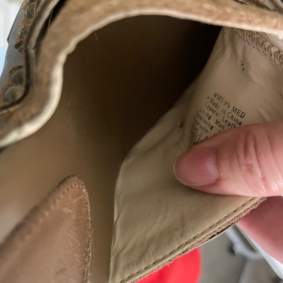 Clogs Wooden Buckle Heel Studded Suede Leather Women’s 9.5 Camel Tan Brown - Picture 8 of 10